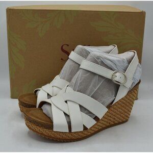 Sofft Womens Size 11 Carlana White Leather‎ Wedge Sandals Shoes